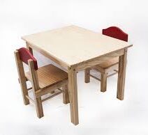 WOODEN TABLE AND 2 CHAIRS
