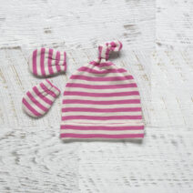 MerinoBaby Hat And Mittens Gstripe Pink/White Size 2