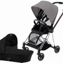 Mios Stroller Package. Stroller + Carry Cot + Colour Pack + Comfort Inlay + Footmuff. Chrome frame / Silver