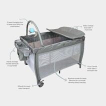Roger Armstrong 8 in 1 Portacot Brushstrokes Grey Playyard/Travel Cot